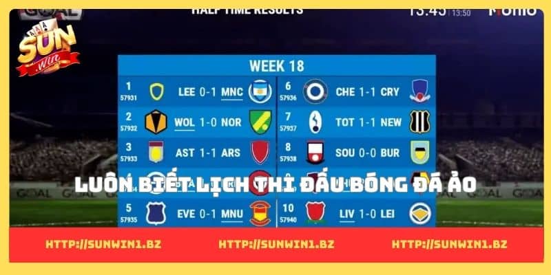 Luôn biết lịch thi đấu bóng đá ảo